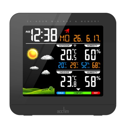 Acctim Wyndham Colour Weatherstation clock in Black