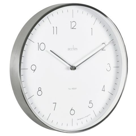Acctim Madison 35cm brushed metal wall clock in White