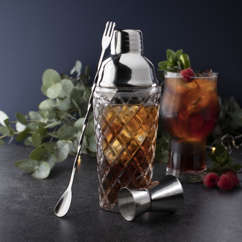Taylors Taproom 3pc Embossed Glass & S/Steel Cocktail Set