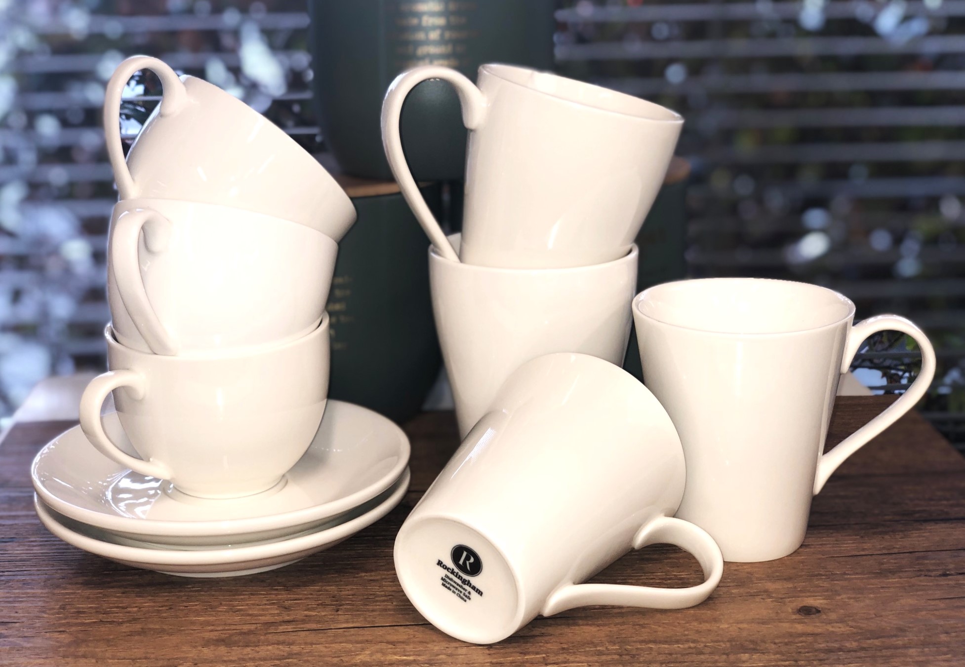 Rockingham Coffee - White Mugs and Teacup & Saucer 